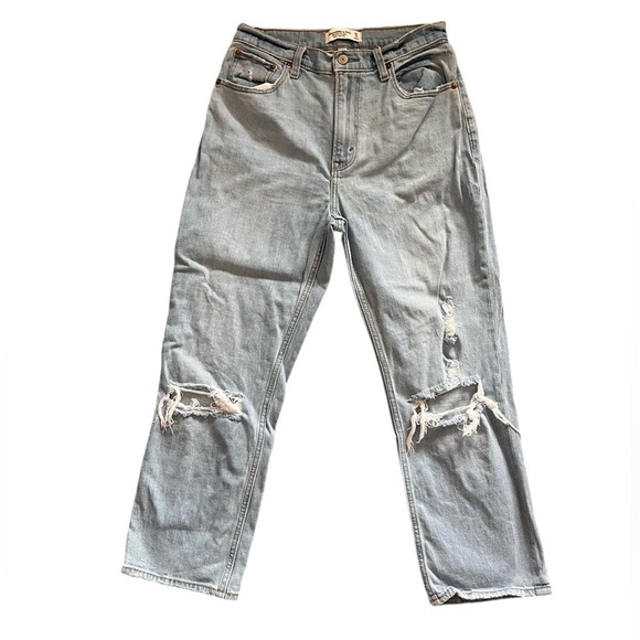 Abercrombie & Fitch Light Blue Ankle Straight Ultra High Rise Size 27 4 Short - Picture 1 of 4